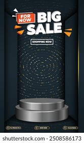 big sale discount portait template banner with blank space 3d podium for social media post product sale with abstract gradient black background design9