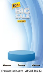 big sale discount portait template banner with blank space 3d podium for social media post product sale with abstract gradient blue background design16