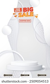 big sale discount portait template banner with blank space 3d podium for social media post product sale with abstract gradient white background design1