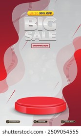 big sale discount portait template banner with blank space 3d podium for social media post product sale with abstract gradient red background design6