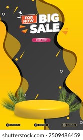 big sale discount portait template banner with blank space 3d podium for social media post product sale with abstract gradient yellow background design52