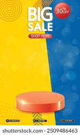 big sale discount portait template banner with blank space 3d podium for social media post product sale with abstract gradient yellow background design35
