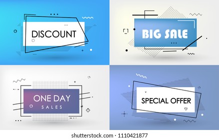 Big sale, discount, special offer, one day sales - Set of trendy flat geometric vector bubbles