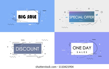 Big sale, discount, special offer, one day sales - Set of trendy flat geometric vector bubbles