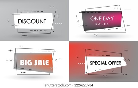 Big sale, discount, special offer, one day sales - Set of trendy flat geometric vector bubbles