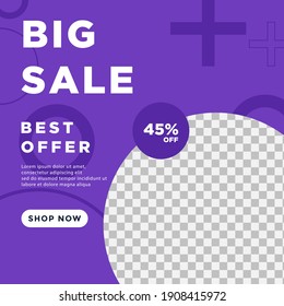 Big sale, discount tag design, social media post template design concept banner