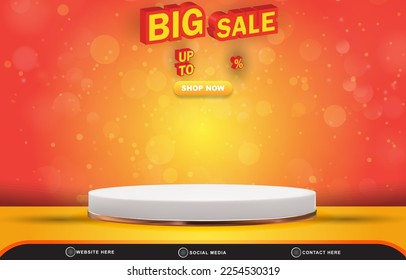 big sale discount template banner with blank space 3d podium for product sale with abstract gradient orange and yellow background design