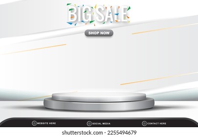 big sale discount template banner with blank space 3d podium for product sale with abstract gradient white background design