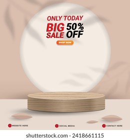 big sale discount template banner with copy space 3d podium for product sale with abstract gradient brown and white background design11