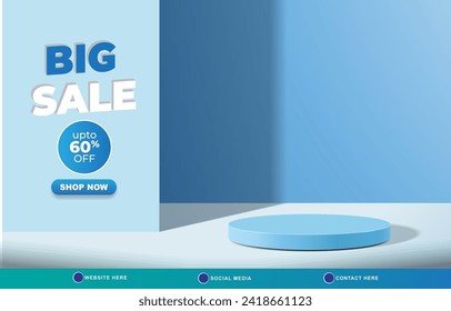 big sale discount template banner with copy space 3d podium for product sale with abstract gradient blue and white background design 16