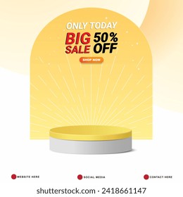 big sale discount template banner with copy space 3d podium for product sale with abstract gradient yellow and white background design11