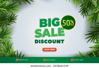 big sale discount template banner with copy space for product sale with abstract gradient green and white background design 04