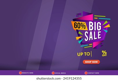 big sale discount template banner with copy space for product sale with abstract gradient purple and blue background design 01