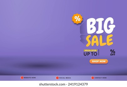 big sale discount template banner with copy space for product sale with abstract gradient blue background design 047