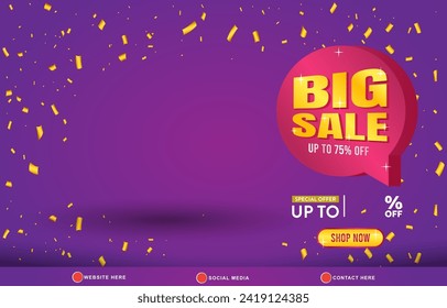 big sale discount template banner with copy space for product sale with abstract gradient purple background design 02
