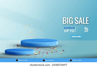 big sale discount template banner with blank space 3d podium for product sale with abstract gradient blue and white background design 5