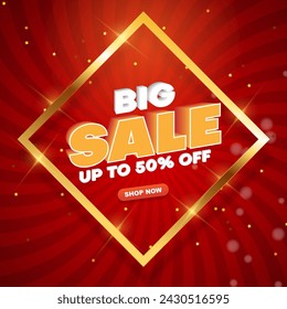 big sale discount template banner with blank space for product sale with abstract gradient red and golden background design