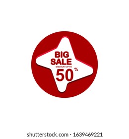 big sale discount text on white star shape with red circle behind it discount poster design