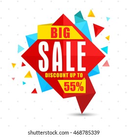 Big Sale With Discount Upto 55%, Creative Colorful Paper Tag, Banner, Lable Or Poster Design, Vector Illustration.