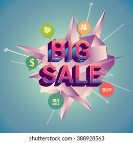 Big sale discount, vector design for banner, flyer and brochure with shopping bag isolated on colorful background for event promotion business or department store.