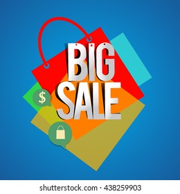 Big sale discount vector design for banner, flyer and brochure with shopping bag isolated on background for event promotion business or department store.