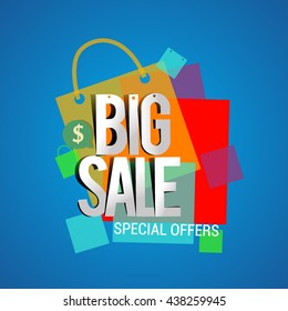 Big sale discount vector design for banner, flyer and brochure with shopping bag isolated on background for event promotion business or department store.