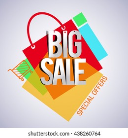 Big sale discount vector design for banner, flyer and brochure with shopping bag isolated on white background for event promotion business or department store.