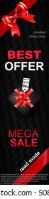 Big sale and discount web banners with red bows and ribbons, best offer. Vector eps10 illustration. 160x600
