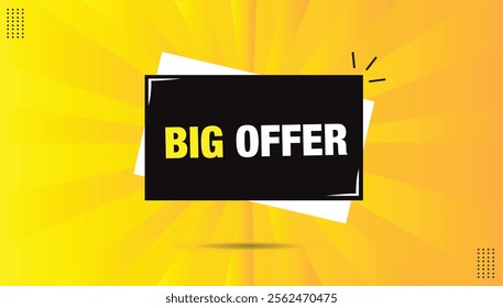 Big sale editable sticker icon label EPS format template design with black and white shapes, bold yellow font, and an abstract yellow-orange hot background for eye-catching promotions