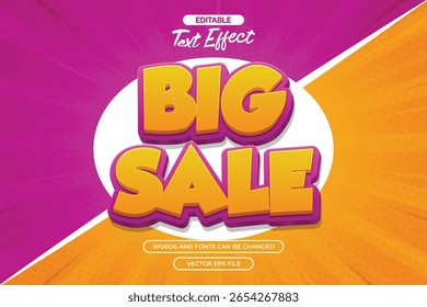 Efecto de texto editable de gran venta con estilo de texto 3d y con fondo cómico