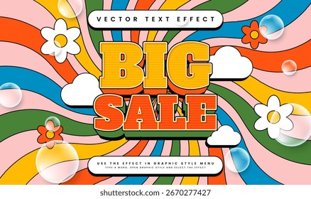 Big Sale Editable Vector Text Effect. Retro Groovy Cartoon Style. Promotion Sale Event.
