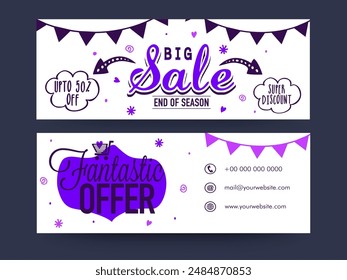 Big Sale End of Season Social Media Banner or Header Design Set with Fantastic Offers in White Color.