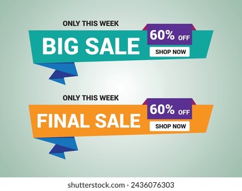 Big sale fianal sale banner template design, Special offer. Up to 60% off, vector illustration.
