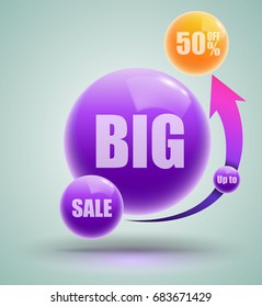 Big Sale, Up To Fifty Percent banner for poster promotion and advertising. Vector illustration.