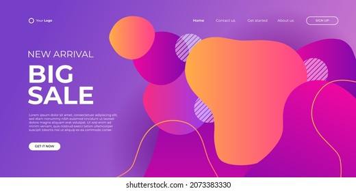 Big Sale, Flash Sale Landing Page Template. Abstract geometric fluid gradient background. Vector illustration for web banner, social media cover, fashion sale, tech brochure and much more