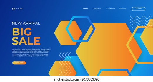 Big Sale, Flash Sale Landing Page Template. Abstract geometric fluid gradient background. Vector illustration for web banner, social media cover, fashion sale, tech brochure and much more