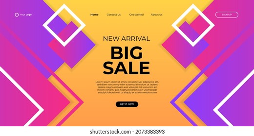 Big Sale, Flash Sale Landing Page Template. Abstract geometric fluid gradient background. Vector illustration for web banner, social media cover, fashion sale, tech brochure and much more