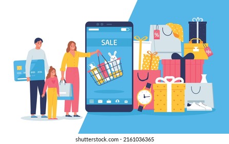 Big sale flat composition with people shopping online vector illustration