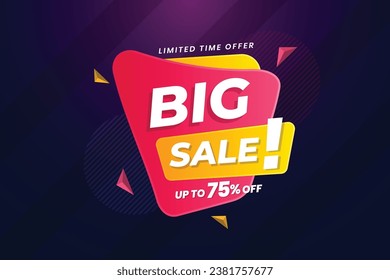 Big sale flat discount deal store offer announcement banner with special big sale neon glowing gradient shopping banner promotion template design abstract vector background