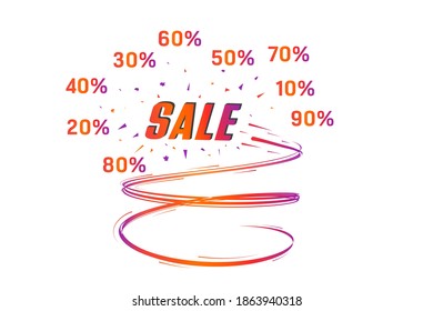 Big sale, flight, trail. The explosion particles. Vector illustration, template.