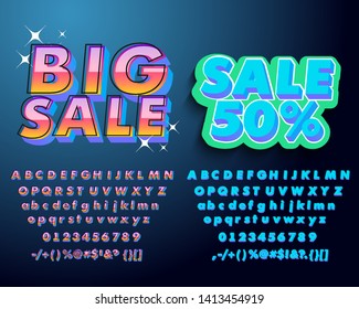 big Sale font set. Alphabet letters & number in style of comics, pop art for title, headline, poster, comics, or banner design. Cartoon typography collection.