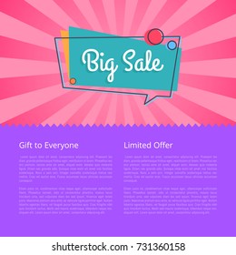 Big sale gift for everyone limited proposal vector illustration isolated on pink and purple background. Best offer discounts with place for text