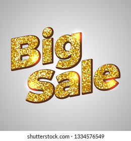 Big sale gold glitter text photo realistic vector background