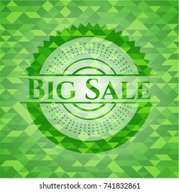 Big Sale green emblem. Mosaic background