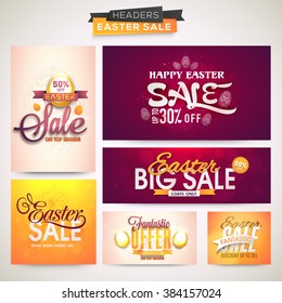 Big Sale Header set with fantastic discount offer for Happy Easter celebration.