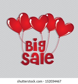 big sale with hearts balloons isolated over beige background. vector illustration 