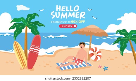 big sale hello summer beach banner,Vector,Illustration