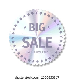 Big Sale Hologram Sticker, Premium Edition Neon Label with holographic effect. Isolated Shiny rainbow emblem ona transparent background, Holographic vector stickers. Sticker Tag shapes png