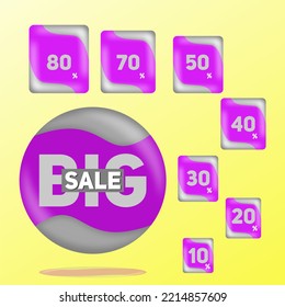 Icono de gran venta 3D con el elemento de descuento vector presente púrpura. Perfecto para su uso en banners, elementos de conjuntos de diseño, activos de diseño y ventas digitales