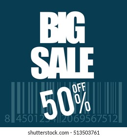 big sale icon with bar code in white color illustration